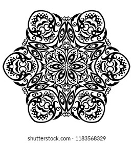 Vector abstract black color decorative floral ethnic round ornamental mandala illustration. 