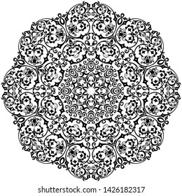 Vector abstract black color decorative floral ethnic round ornamental illustration. 
