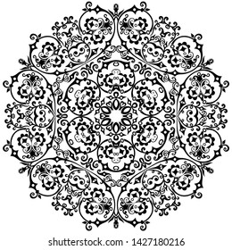 Vector abstract black color decorative floral ethnic round ornamental illustration. 