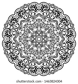 Vector abstract black color decorative floral ethnic round ornamental illustration. 