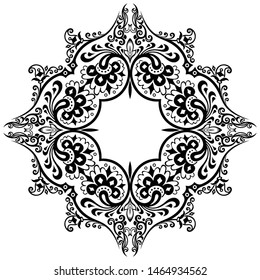Vector abstract black color decorative floral ethnic round ornamental illustration. 
