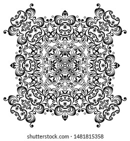 Vector abstract black color decorative floral ethnic ornamental illustration. 