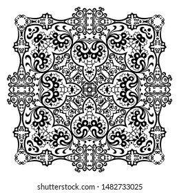 Vector abstract black color decorative floral ethnic ornamental illustration. 