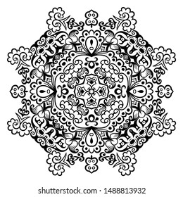 Vector abstract black color decorative floral ethnic round ornamental illustration. 