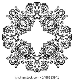 Vector abstract black color decorative floral ethnic round ornamental illustration. 