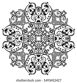 Vector abstract black color decorative floral ethnic round ornamental illustration. 