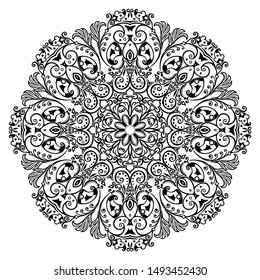 Vector abstract black color decorative floral ethnic round ornamental illustration. 