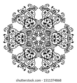 Vector abstract black color decorative floral ethnic round ornamental illustration. 