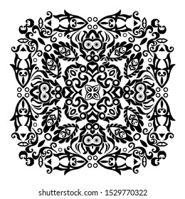 Vector abstract black color decorative floral ethnic ornamental illustration. 