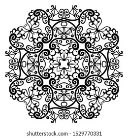 Vector abstract black color decorative floral ethnic ornamental illustration. 