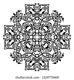 Vector abstract black color decorative floral ethnic ornamental illustration. 