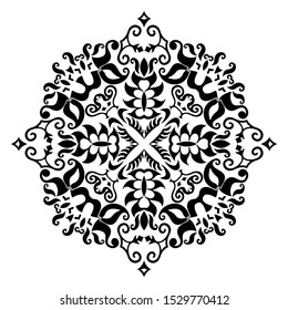 Vector abstract black color decorative floral ethnic ornamental illustration. 