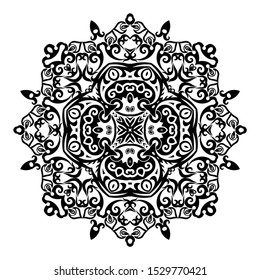 Vector abstract black color decorative floral ethnic ornamental illustration. 