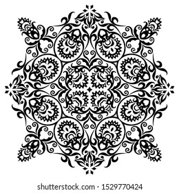 Vector abstract black color decorative floral ethnic ornamental illustration. 