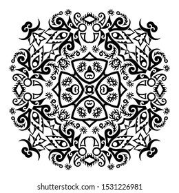 Vector abstract black color decorative floral ethnic ornamental illustration. 