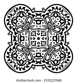 Vector abstract black color decorative floral ethnic ornamental illustration. 