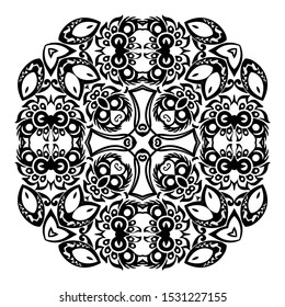 Vector abstract black color decorative floral ethnic ornamental illustration. 