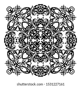 Vector abstract black color decorative floral ethnic ornamental illustration. 