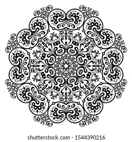Vector abstract black color decorative floral ethnic ornamental illustration. 
