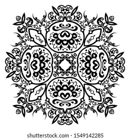 Vector abstract black color decorative floral ethnic ornamental illustration. 