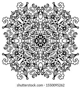 Vector abstract black color decorative floral ethnic ornamental illustration. 