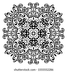 Vector abstract black color decorative floral ethnic ornamental illustration. 