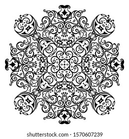 Vector abstract black color decorative floral ethnic ornamental illustration. 