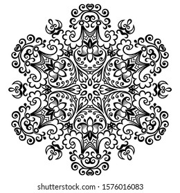 Vector abstract black color decorative floral ethnic ornamental illustration. 