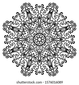 Vector abstract black color decorative floral ethnic ornamental illustration. 