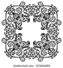 Vector abstract black color decorative floral ethnic ornamental illustration. 