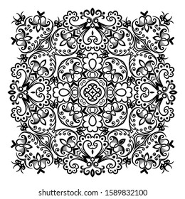 Vector abstract black color decorative floral ethnic ornamental illustration. 