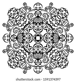 Vector abstract black color decorative floral ethnic ornamental illustration. 