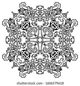 Vector abstract black color decorative floral ethnic ornamental illustration. 