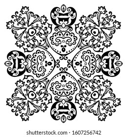 Vector abstract black color decorative floral ethnic ornamental illustration. 