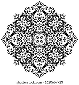 Vector abstract black color decorative floral ethnic ornamental illustration. 