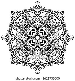 Vector abstract black color decorative floral ethnic ornamental illustration. 