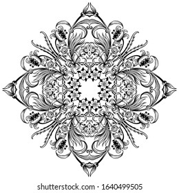 Vector abstract black color decorative floral ethnic ornamental illustration. 