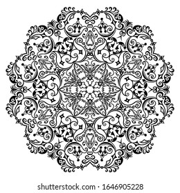 Vector abstract black color decorative floral ethnic ornamental illustration. 