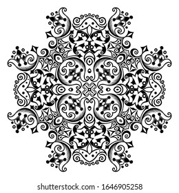 Vector abstract black color decorative floral ethnic ornamental illustration. 