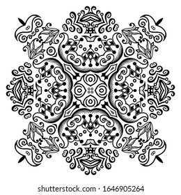 Pintura decorativa de color negro vectorial, ornamental con motivos florales. 
