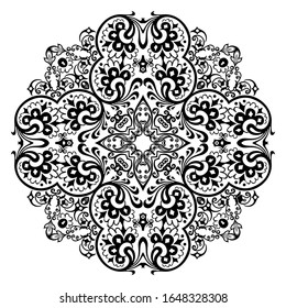 Vector abstract black color decorative floral ethnic ornamental illustration. 