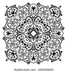 Vector abstract black color decorative floral ethnic ornamental illustration. 