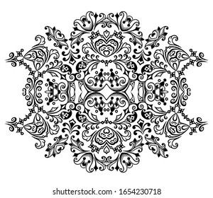 Vector abstract black color decorative floral ethnic ornamental illustration. 