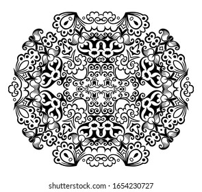 Vector abstract black color decorative floral ethnic ornamental illustration. 
