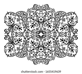 Vector abstract black color decorative floral ethnic ornamental illustration. 