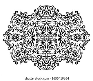 Vector abstract black color decorative floral ethnic ornamental illustration. 