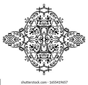Vector abstract black color decorative floral ethnic ornamental illustration. 