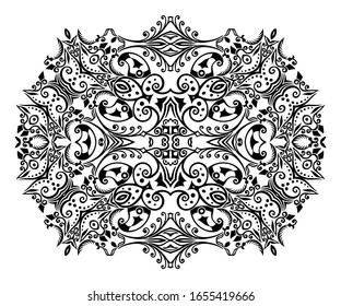 Pintura decorativa de color negro vectorial, ornamental con motivos florales. 