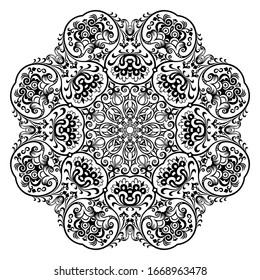 Vector abstract black color decorative floral ethnic ornamental illustration. 