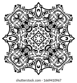 Vector abstract black color decorative floral ethnic ornamental illustration. 